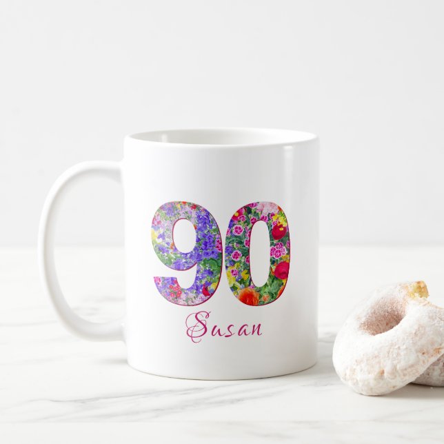 90 ans fête de fête floral design mug (Avec donut)
