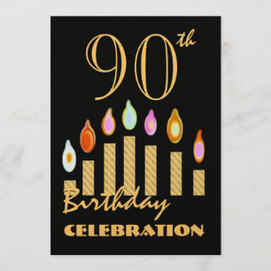 90e - 99e anniversaire Invitation Bougies d'or