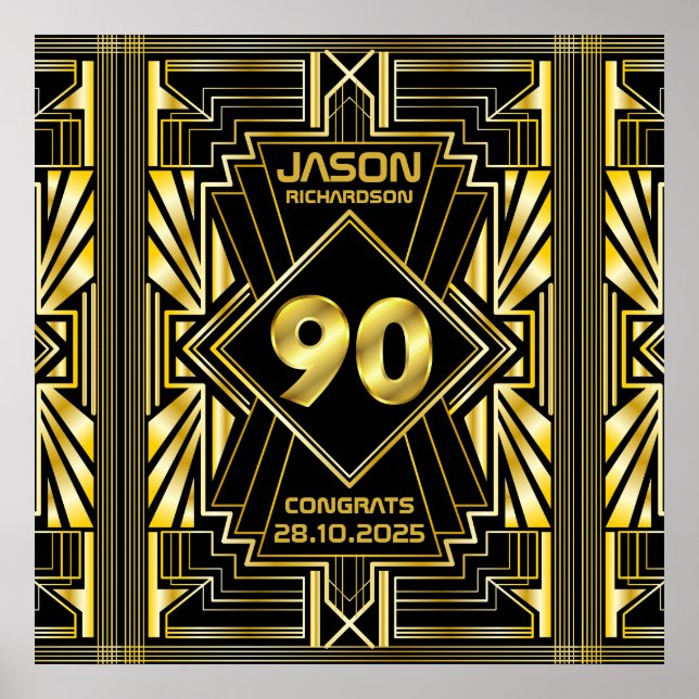 90e anniversaire Art Déco Gold Black Great Gatsby (Devant)