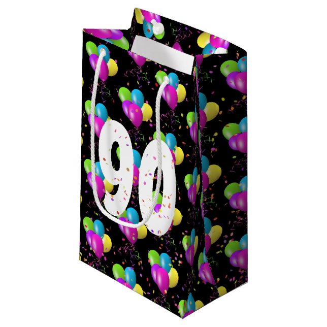 90e Anniversaire Ballons et Confetti Petit Sac Cad (Devant Angle)