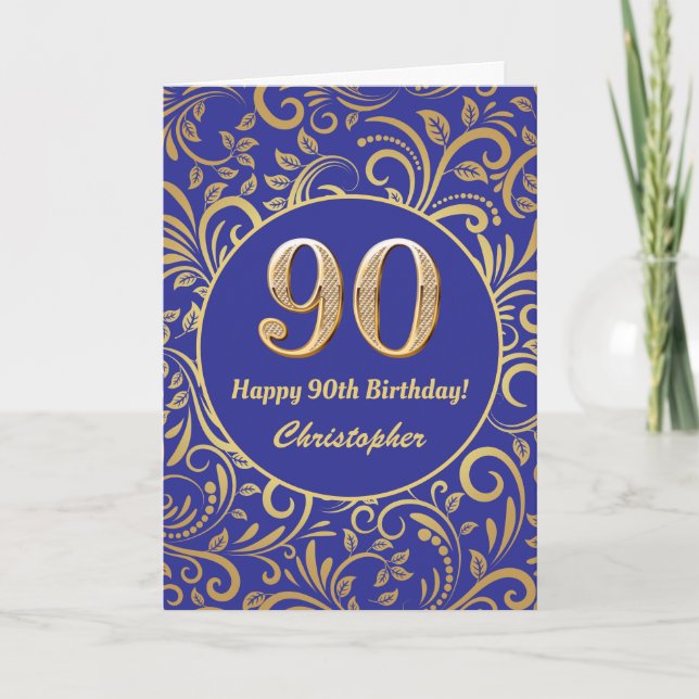 90e Anniversaire Carte Flore Noir et Or (Devant)