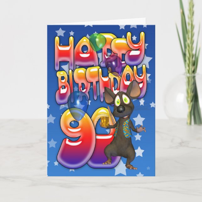90e Anniversaire Carte mignonne avec petite souris (Devant)