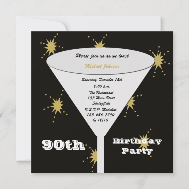 90e anniversaire de fête Invitation or 90e toast (Devant)