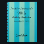 90e anniversaire de la fête Livre d'invités Bleu &<br><div class="desc">Ce livre d'hôtes du 90e anniversaire est décoré d'un motif rayé bleu et vert.  Facile à customiser,  il suffit de MODIFIER ou de supprimer l'EXEMPLE TEXTE.  Tous droits réservés © 2014 Alan & Marcia Socolik.</div>