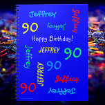 90e Anniversaire du Livre d'Invité Bleu, Répéter l<br><div class="desc">Quel merveilleux carnet en spirale personnalisé Livre d'or pour une fête du 90e anniversaire ou toute autre occasion. Sur la couverture, Name and Age se répète en différentes polices et couleurs primaires sur un arrière - plan bleu vif. Facile à personnaliser - il suffit de CHANGER LE NOM, L'ÂGE et...</div>