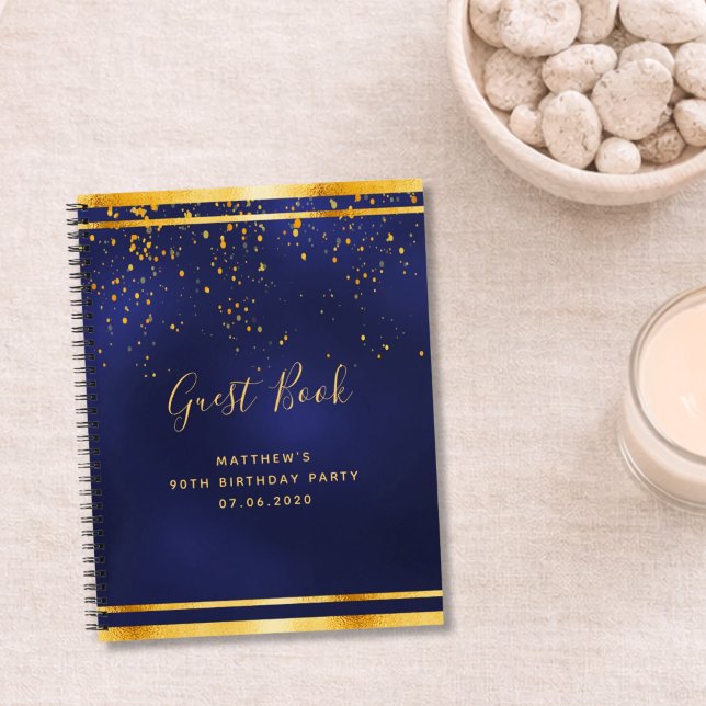 90e anniversaire fête 90 livre d'or bleu foncé (Créateur téléchargé)