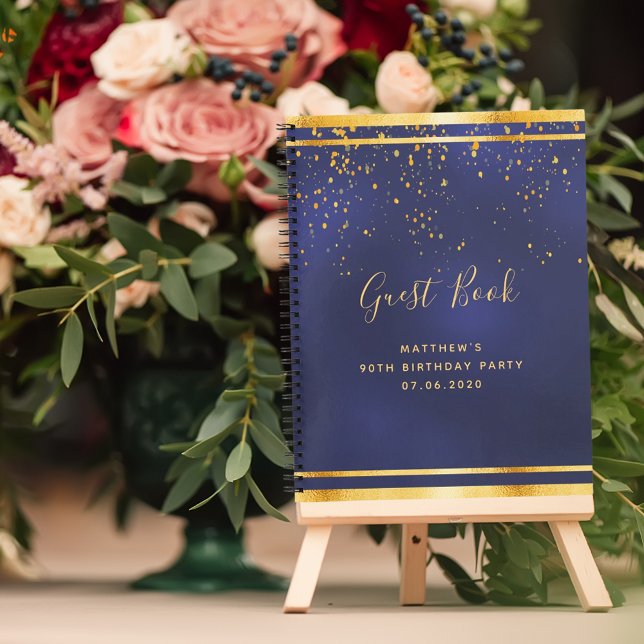 90e anniversaire fête 90 livre d'or bleu foncé (Créateur téléchargé)