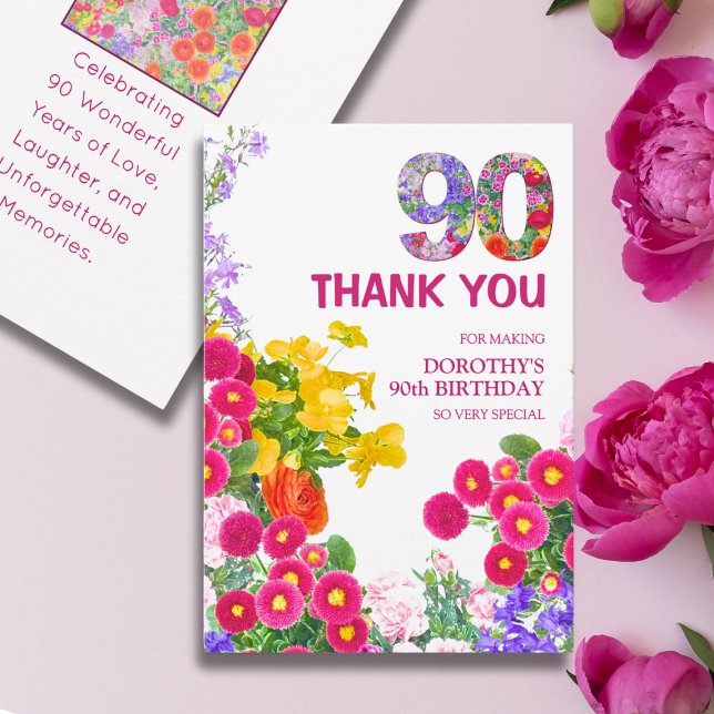 90e anniversaire fête bouquet floral carte de reme (Créateur téléchargé)