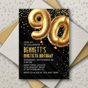 90e anniversaire Gold Black Invitation