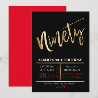 90e anniversaire Gold Black Party Invitation