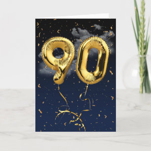 90e Anniversaire Gold Mylar Balloon et carte Confe