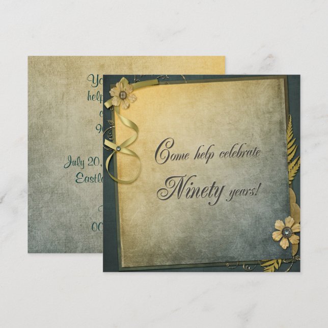 90e anniversaire Invitation à l'ancienne (Devant / Derrière)