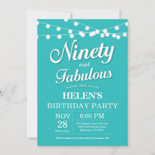 90e anniversaire Invitation Aqua Turquoise Fabuleu