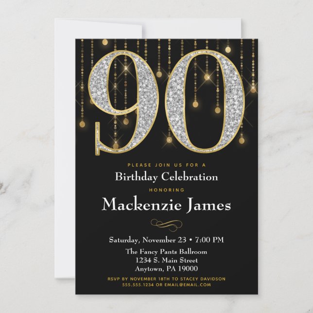 90e anniversaire Invitation Black Gold Diamonds Ad (Devant)