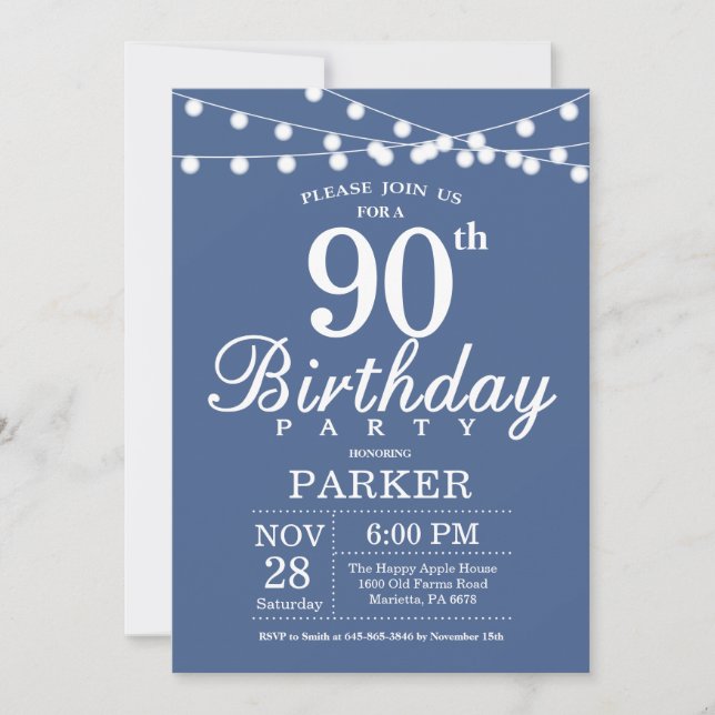 90e anniversaire Invitation Bleu (Devant)