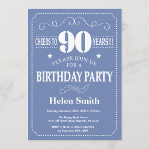 90e anniversaire Invitation Bleu et Blanc