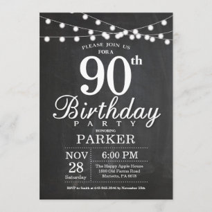 90e anniversaire Invitation Chalboard Chaîne lumiè