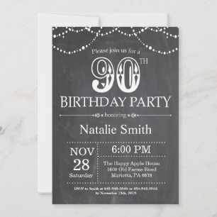 90e anniversaire Invitation Chalkboard lumières