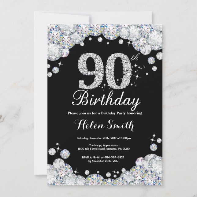 90e anniversaire Invitation Chalkboard Silver Diam (Devant)