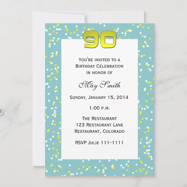 90e anniversaire Invitation Confetti (Devant)