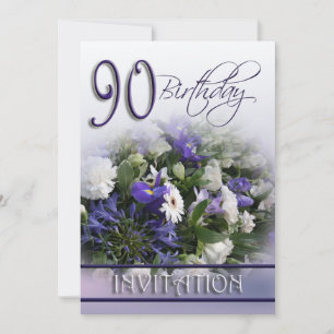 90e anniversaire Invitation de fête - Bouquet bleu