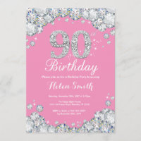 90e anniversaire Invitation Diamant rose et argent