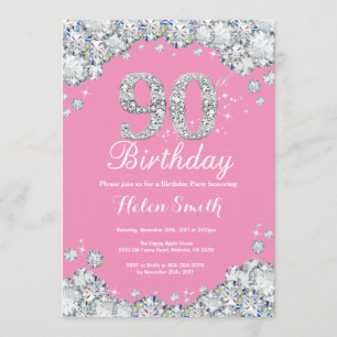 90e anniversaire Invitation Diamant rose et argent