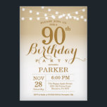 90e anniversaire Invitation Gold String Lights<br><div class="desc">90e Invitation d'anniversaire avec aurore en lampes à cordes. Anniversaire de l'or. Anniversaire adulte. Hommes ou femmes Anniversaire Invitation. 13e 15e 16e 18e 20e 21e 30e 40e 50e 60e 70e 80e 90e 100e, n'importe quel âge. Pour plus de personnalisation, cliquez sur le bouton "Customiser" et utilisez notre outil de conception...</div>