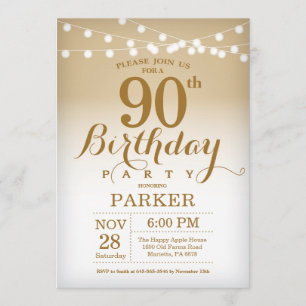 90e anniversaire Invitation Gold String Lights