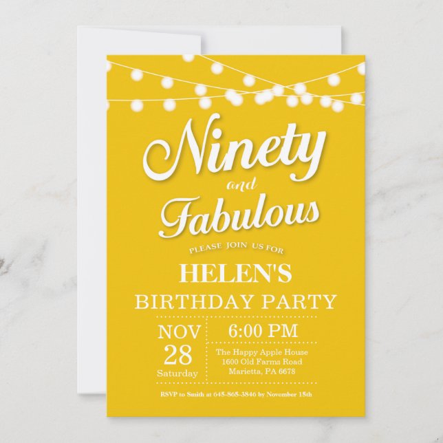 90e anniversaire Invitation Jaune Fabuleux (Devant)