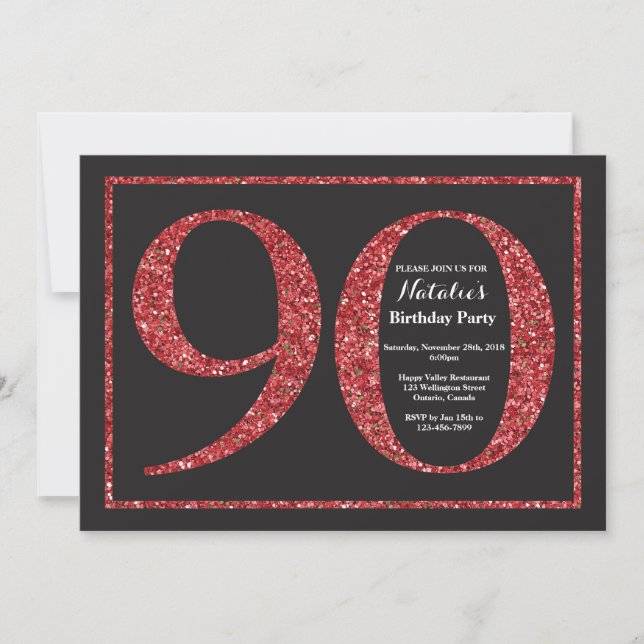 90e anniversaire Invitation Parties scintillant ro (Devant)