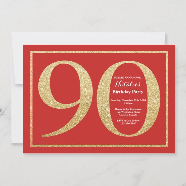 90e anniversaire Invitation Parties scintillant ro (Devant)
