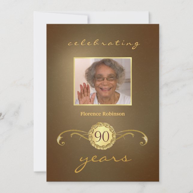 90e anniversaire Invitations - Antique Gold (Devant)