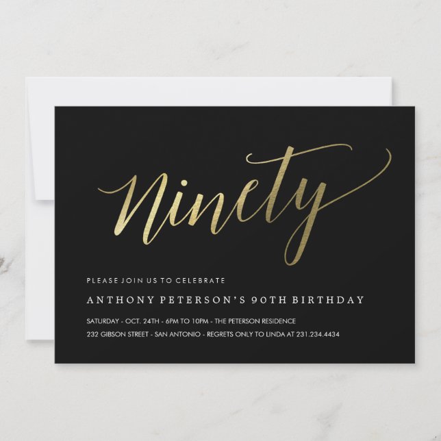 90e anniversaire Invitations - Formal Faux Gold (Devant)