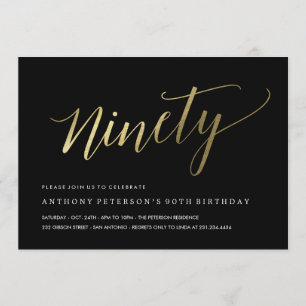 90e anniversaire Invitations - Formal Faux Gold