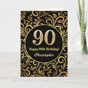 90e anniversaire Modèle floral noir et or