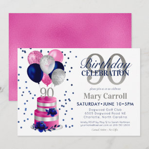 90e anniversaire Pink Cake Invitation