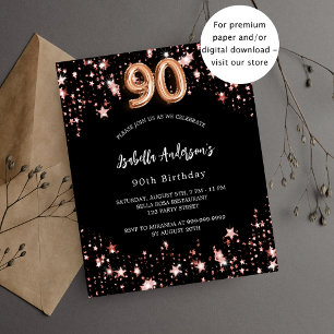 90e anniversaire rose noir invitation or