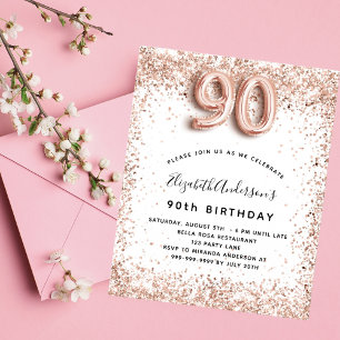 90e anniversaire rose or blanc invitation