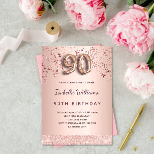 90e anniversaire rose or étoiles invitation
