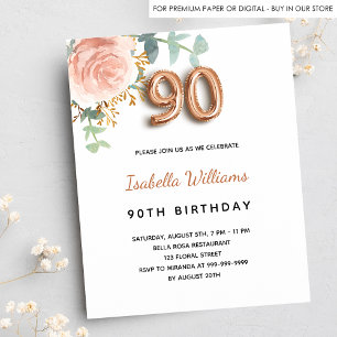 90e anniversaire rose or fleuri invitation budget