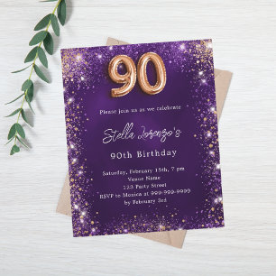 90e Anniversaire violet rose invitation en or