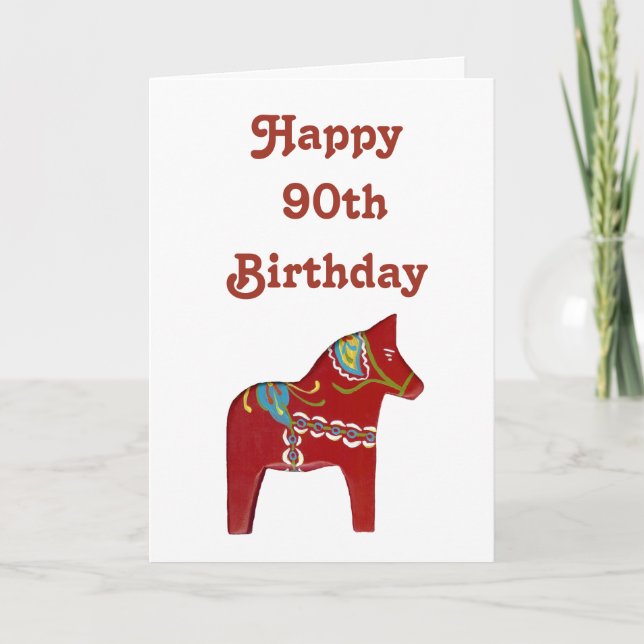 90e carte d'anniversaire avec Dala Horse (Devant)