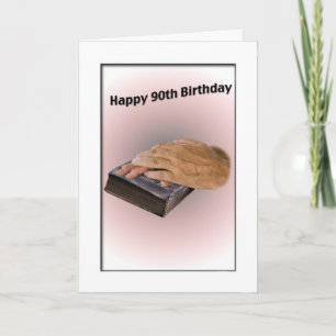 90e carte d'anniversaire avec les mains vieilles e