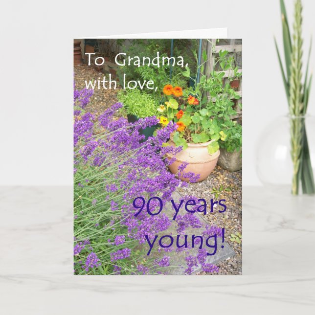 90e carte d'anniversaire pour grand-mère - Jardin  (Devant)