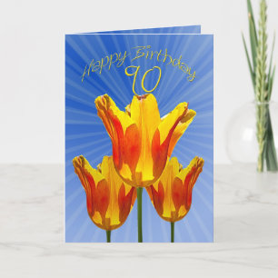 90e carte d'anniversaire, tulipes pleines de solei