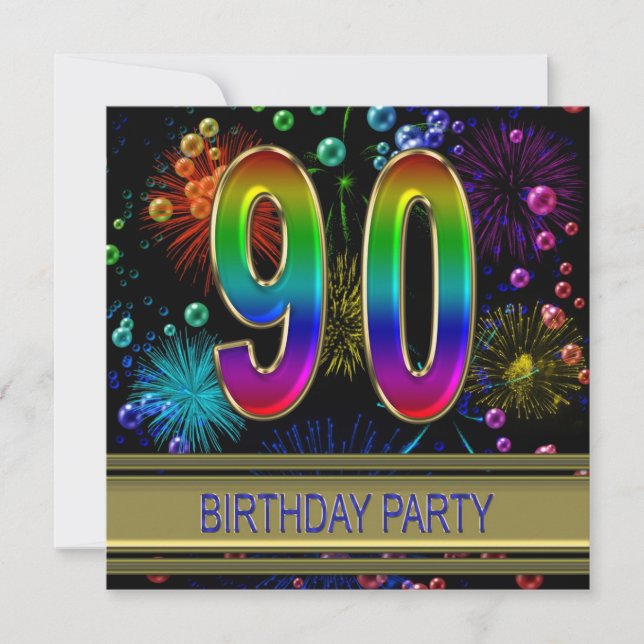 90e fête d'anniversaire Invitation avec bulles (Devant)