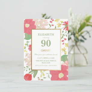 90e Invitation anniversaire - Or, élégant floral