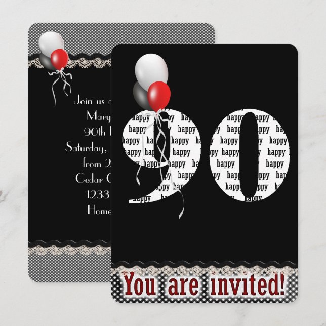 90e Invitation d'anniversaire (Devant / Derrière)