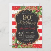 90e Invitation d'anniversaire. Noir noir de Noël
